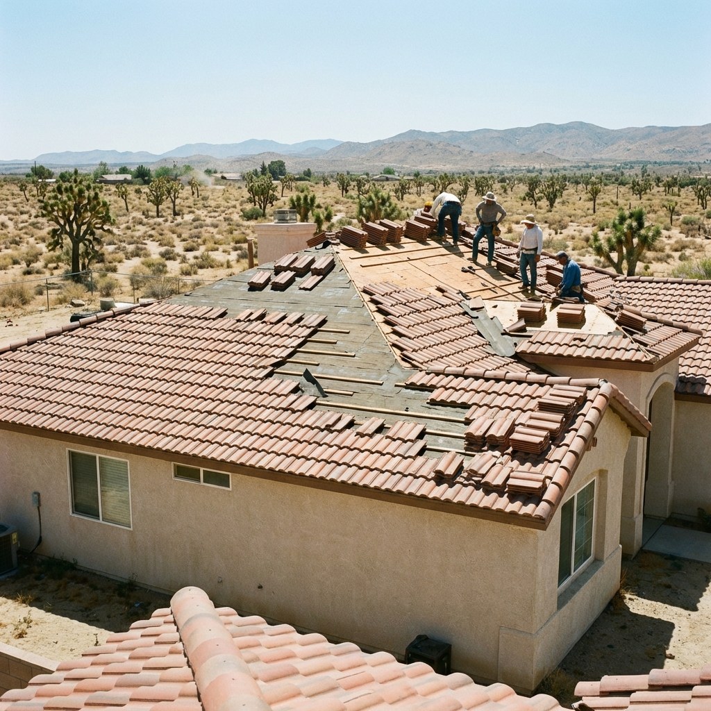 Roof tear off project on a home in Palmdale, California