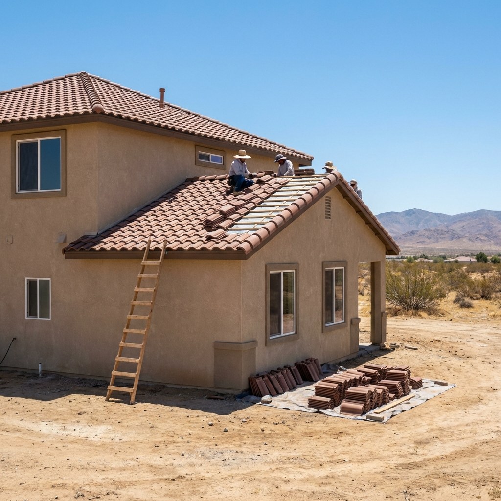 Tile roof installation on a home in Palmdale, California
